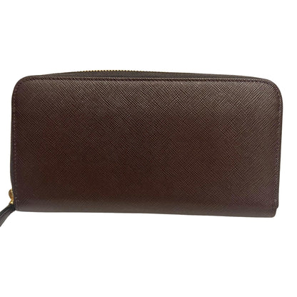 Bruciato Brown Saffiano Leather Zip Around Continental Wallet