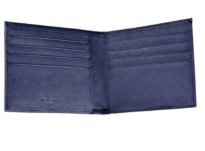 Mens Baltico Blue Vitello Micro Grain Leather Bifold Wallet