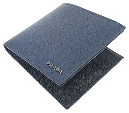 Mens Baltico Blue Vitello Micro Grain Leather Bifold Wallet