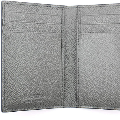 Mens Vitello Micro Grain Black Grey Leather Vertical Card Holder