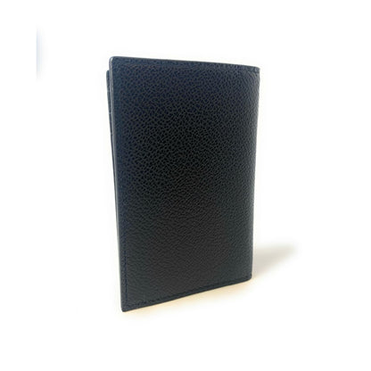 Vitello Grain Black Leather Triangle Logo Vertical Bifold Wallet