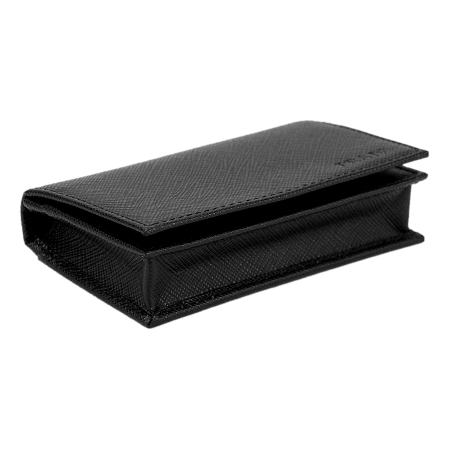 Mens Saffiano Flap Card Holder Wallet Black