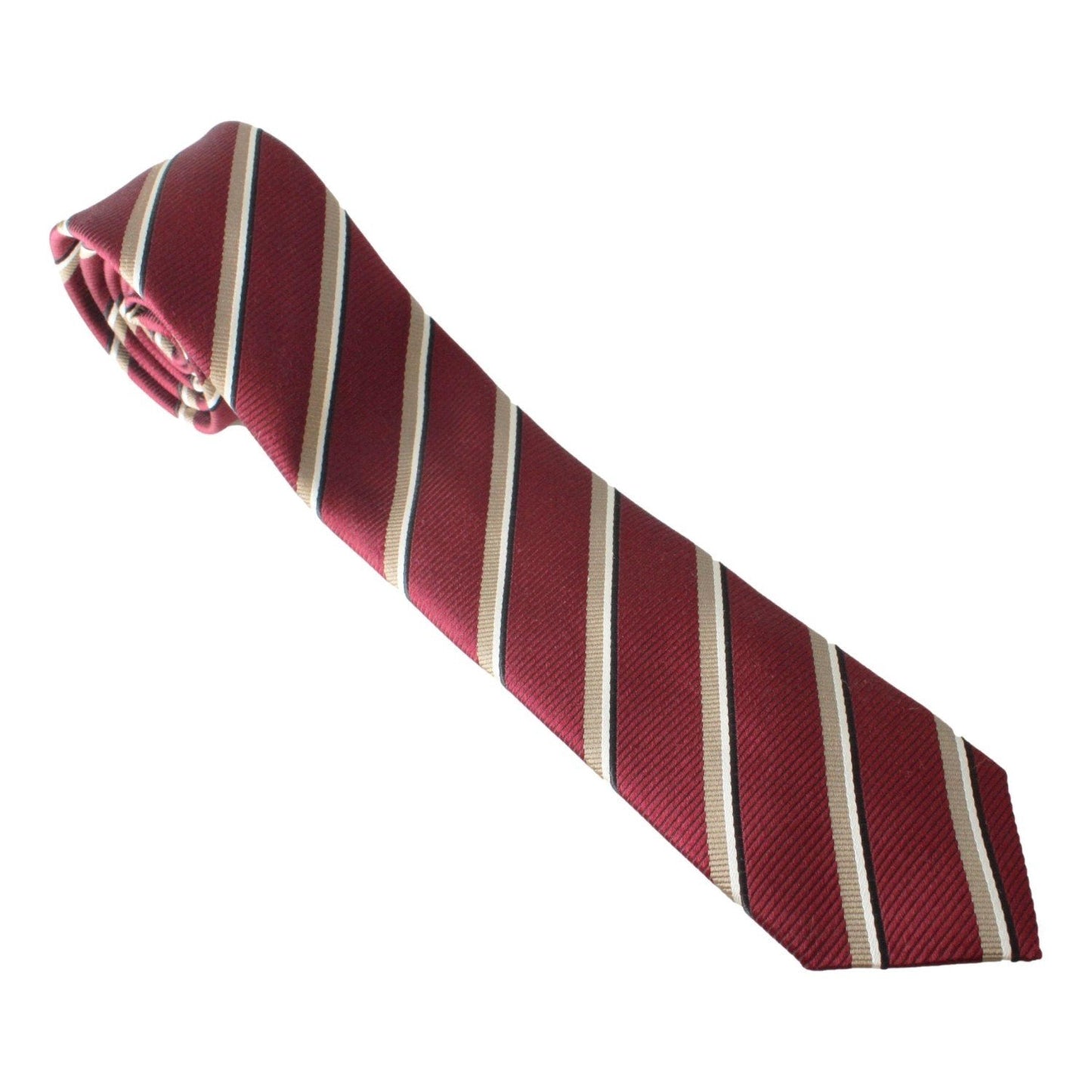 Mens Neck Tie 100% Silk Bordeaux Red Gold Stripe Classic Pattern