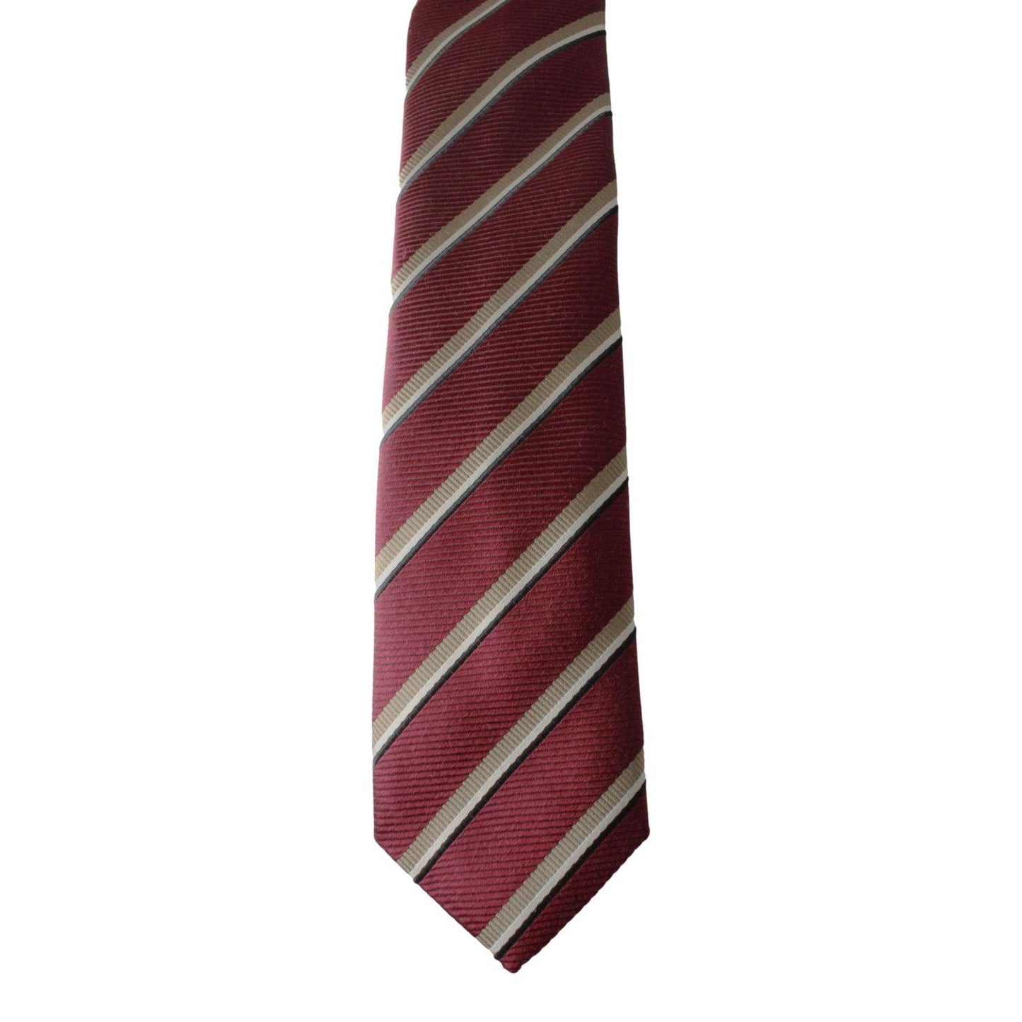 Mens Neck Tie 100% Silk Bordeaux Red Gold Stripe Classic Pattern