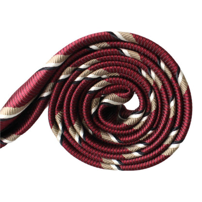 Mens Neck Tie 100% Silk Bordeaux Red Gold Stripe Classic Pattern