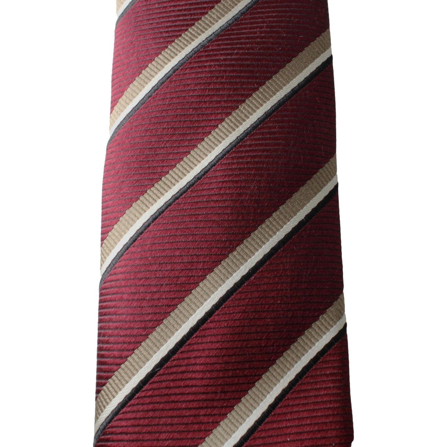 Mens Neck Tie 100% Silk Bordeaux Red Gold Stripe Classic Pattern