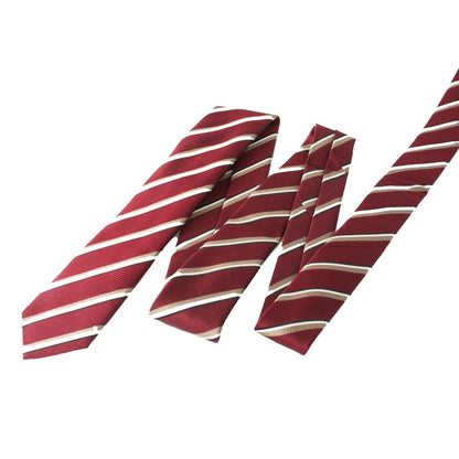 Mens Neck Tie 100% Silk Bordeaux Red Gold Stripe Classic Pattern