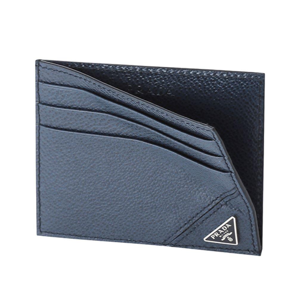 Vitello Micro Grain Navy Triangle Logo Cardholder Wallet