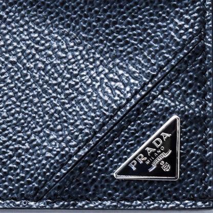 Vitello Micro Grain Navy Triangle Logo Cardholder Wallet