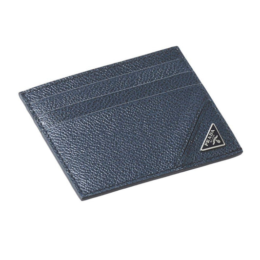 Vitello Micro Grain Navy Triangle Logo Cardholder Wallet