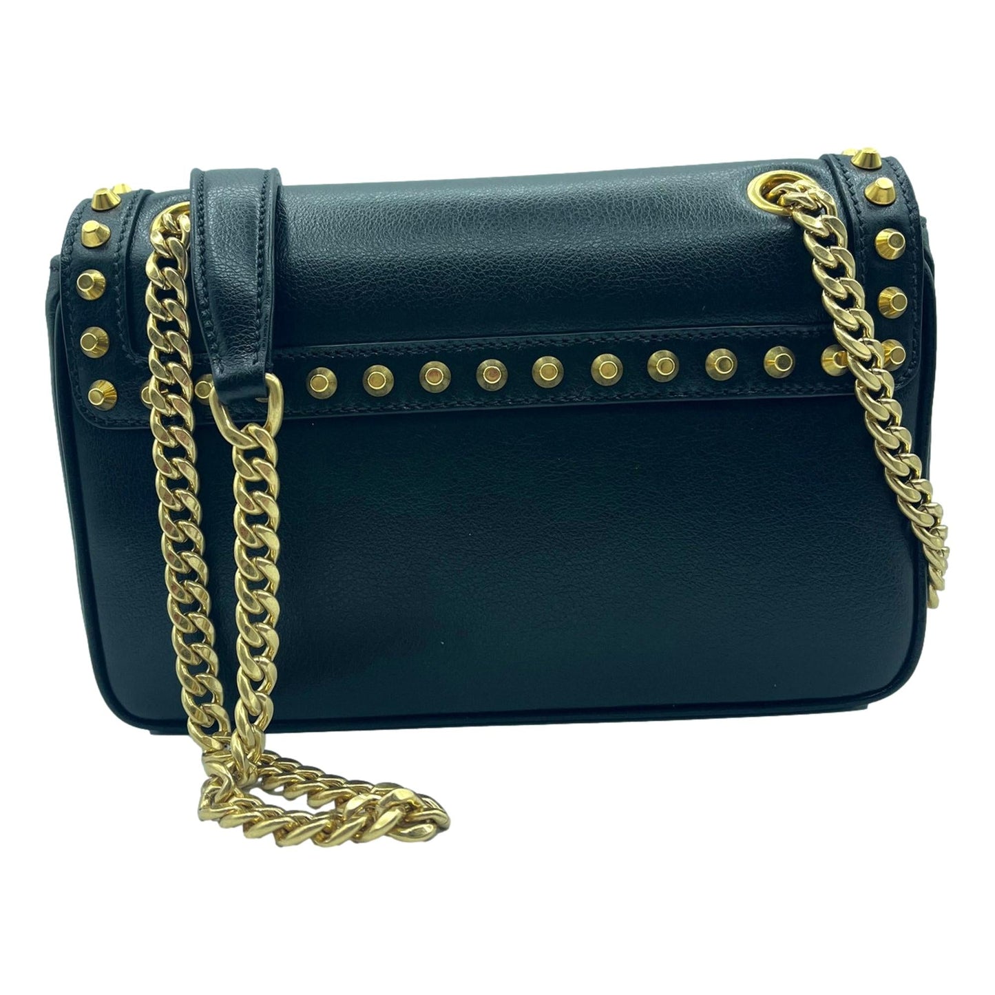 Pattina Black Calf Leather Studded Flap Chain Crossbody Bag