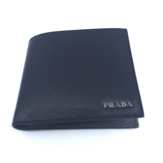 Mens Wallet Black Gray Vitello Micro Grain Leather Bifold