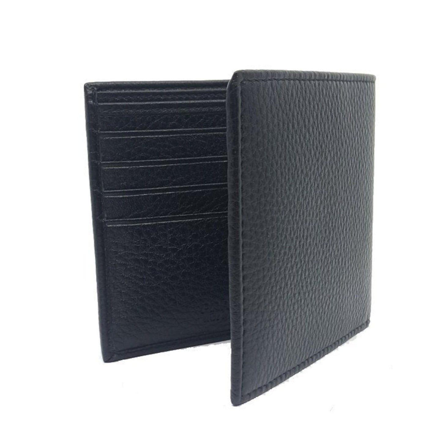 Mens Bifold Nero Black Vitello Grain Leather Wallet