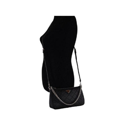 Black Tessuto Nylon Quilted Chain Crossbody Bag