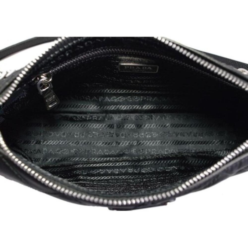 Black Tessuto Nylon Quilted Chain Crossbody Bag