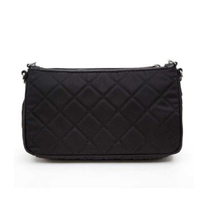 Black Tessuto Nylon Quilted Chain Crossbody Bag