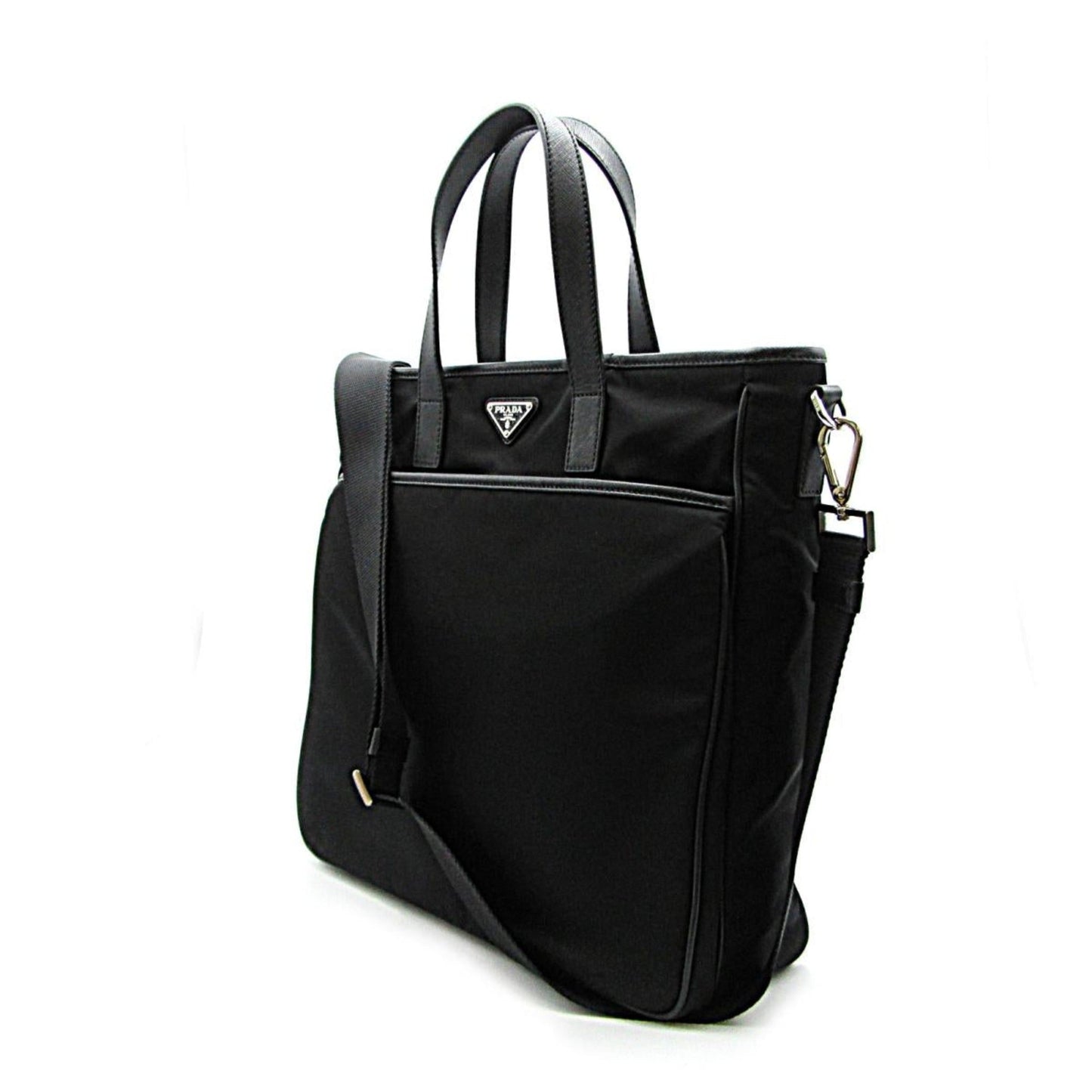 Re-Nylon Black Nylon and Saffiano Large Crossbody Tote Bag