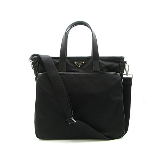 Re-Nylon Black Nylon and Saffiano Large Crossbody Tote Bag