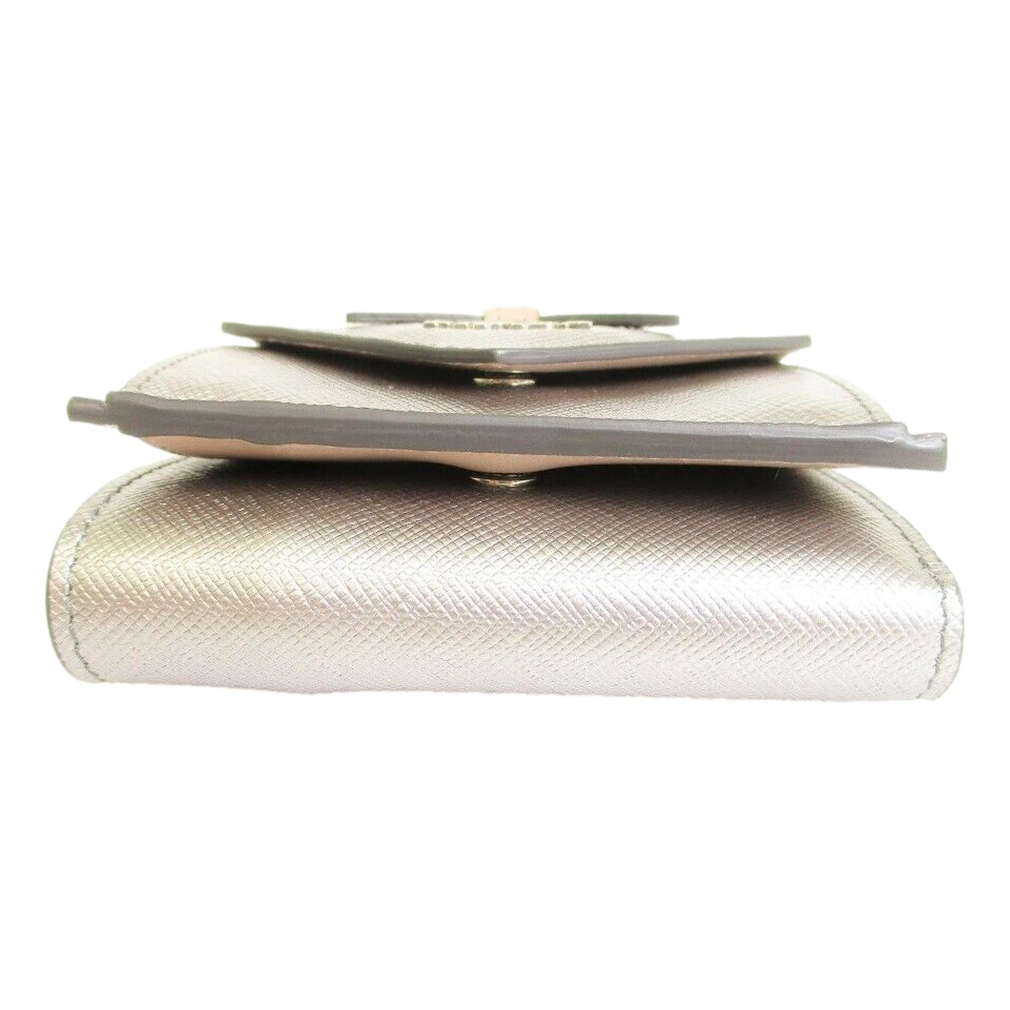 Ribbon Saffiano Metallic Silver and Beige Leather Trifold Wallet