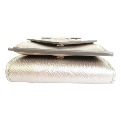 Ribbon Saffiano Metallic Silver and Beige Leather Trifold Wallet