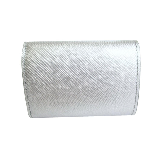 Ribbon Saffiano Metallic Silver and Beige Leather Trifold Wallet