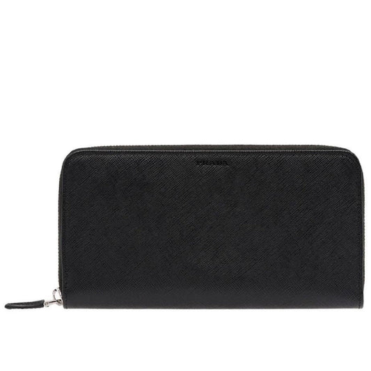 Saffiano Active Black Leather Stripe Zip Around Wallet