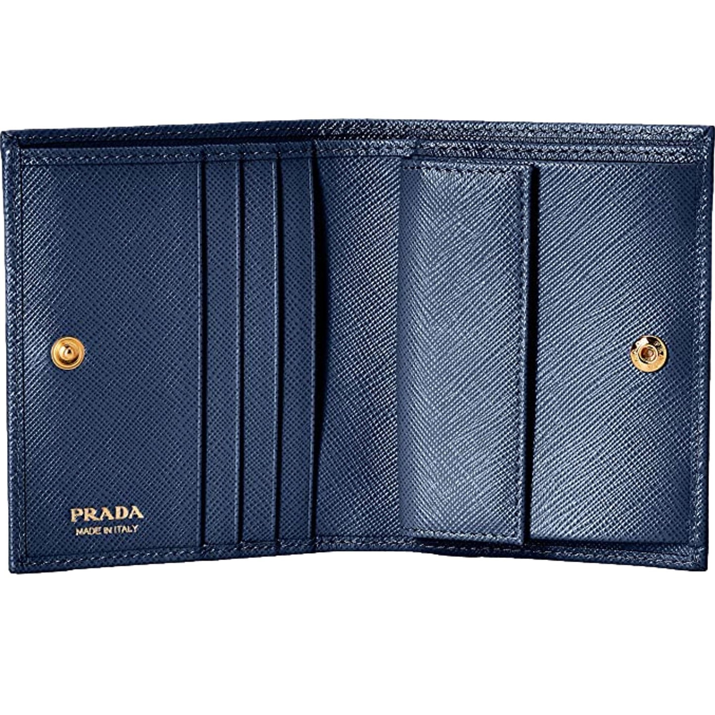 Saffiano Baltico Blue Leather Gold Logo Bifold Snap Wallet