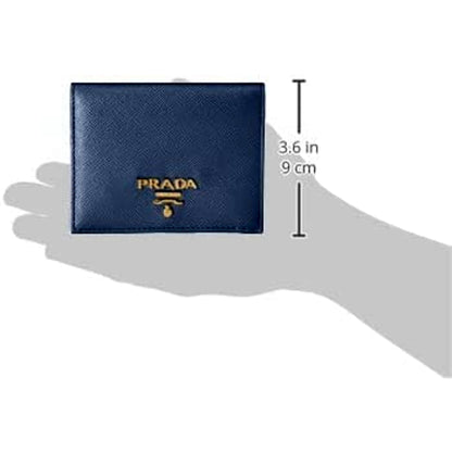 Saffiano Baltico Blue Leather Gold Logo Bifold Snap Wallet