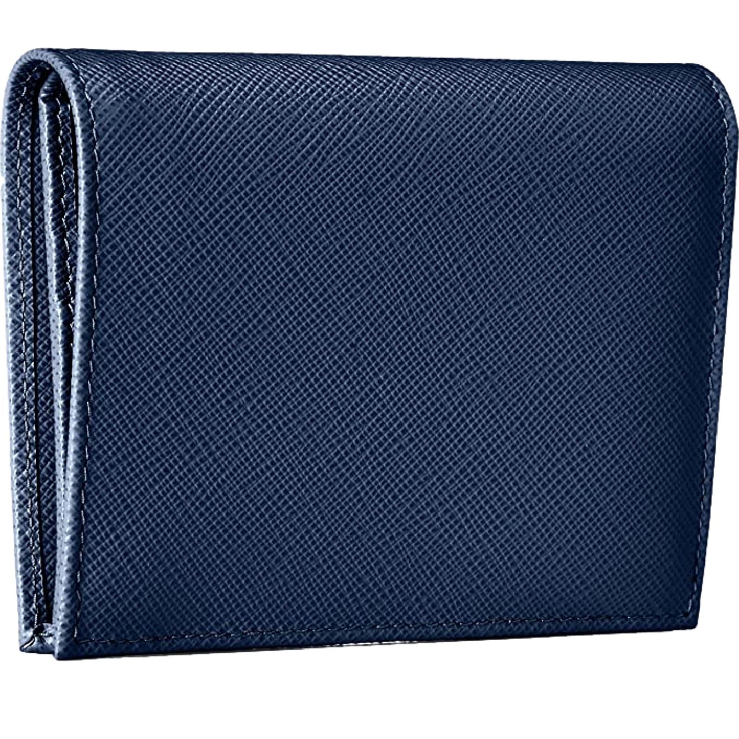 Saffiano Baltico Blue Leather Gold Logo Bifold Snap Wallet