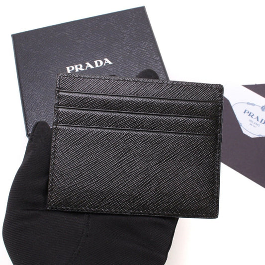 Saffiano Nero Black - Gray Card Holder Silver Logo