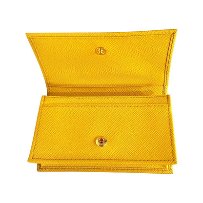 Saffiano Yellow Leather Card Case Wallet