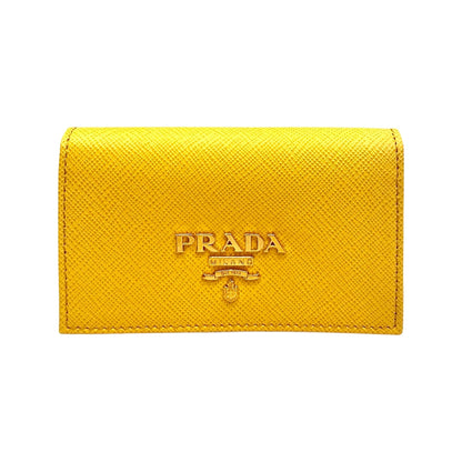 Saffiano Yellow Leather Card Case Wallet