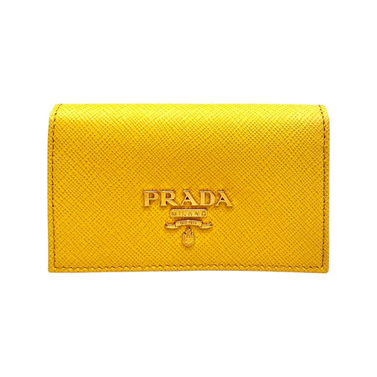 Saffiano Yellow Leather Card Case Wallet