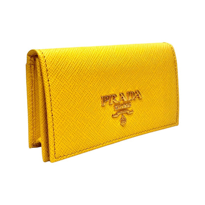 Saffiano Yellow Leather Card Case Wallet