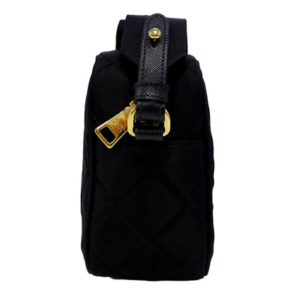 Tessuto Black Quilted Nylon Triangle Logo Camera Crossbody Bag