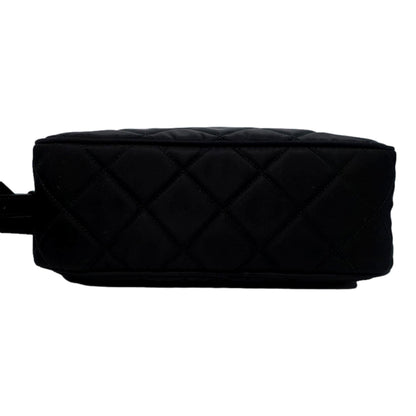 Tessuto Black Quilted Nylon Triangle Logo Camera Crossbody Bag