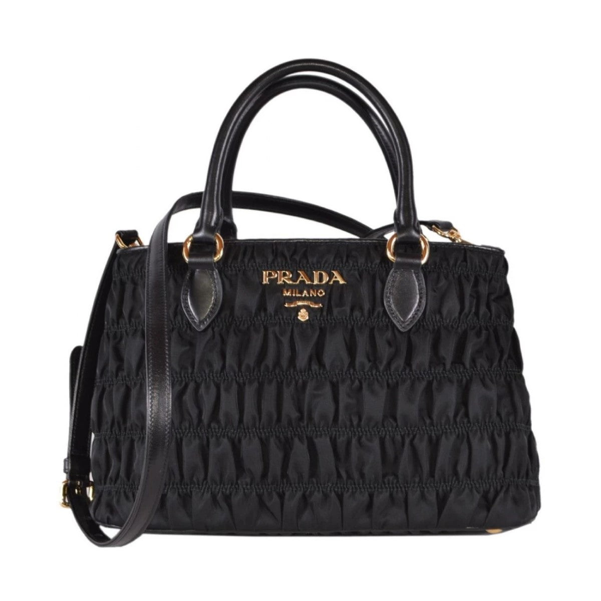 Tessuto Gaufre Nylon Small Black Satchel Handbag