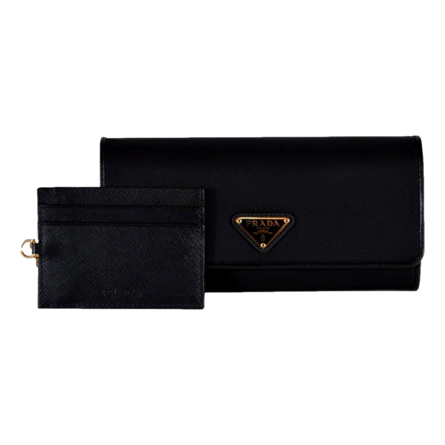 Triangle Logo Tessuto Re-Nylon Black Continental Large Flap Wallet