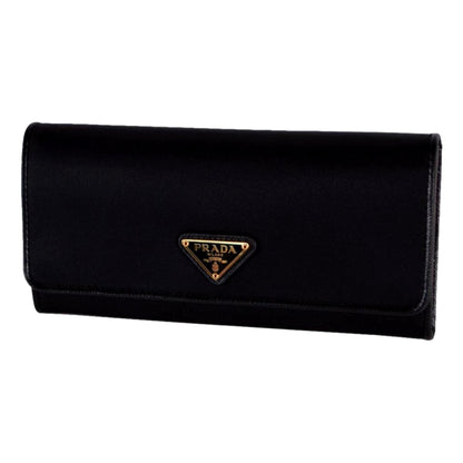 Triangle Logo Tessuto Re-Nylon Black Continental Large Flap Wallet