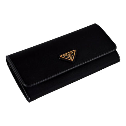 Triangle Logo Tessuto Re-Nylon Black Continental Large Flap Wallet