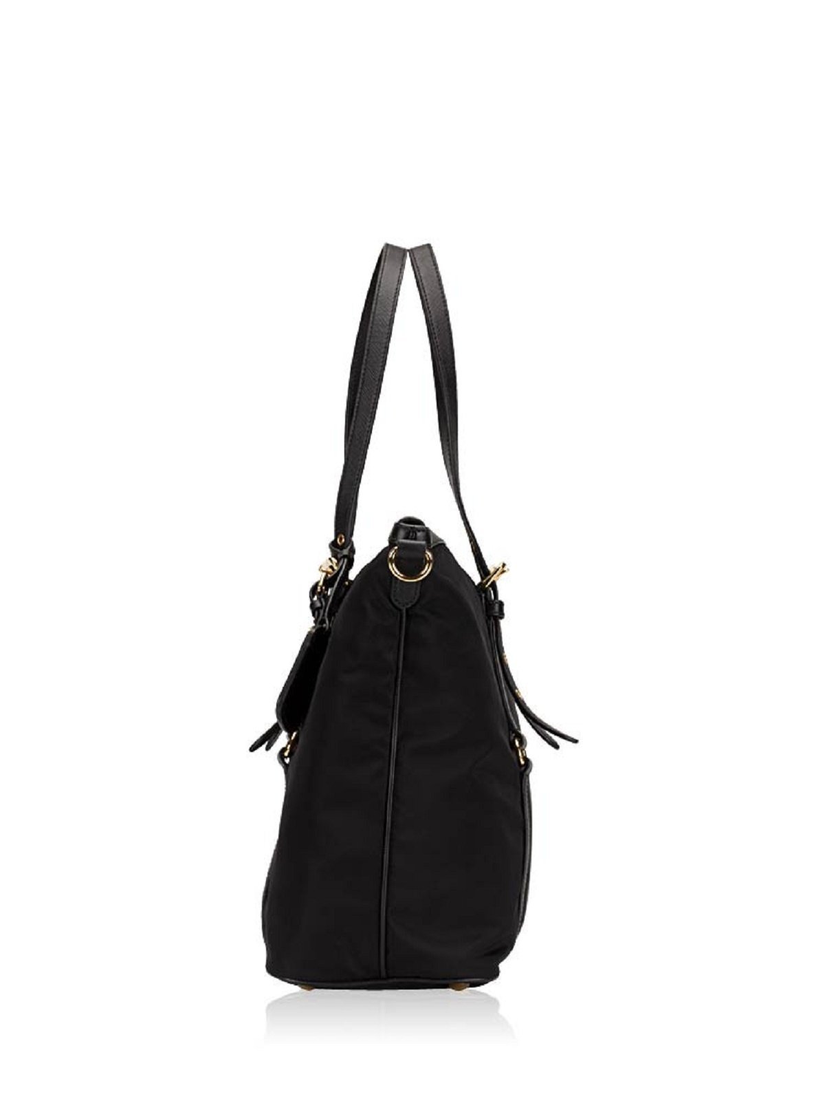 Tessuto Nylon Saffiano Leather Black Top Zip Tote Bag