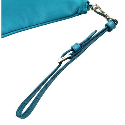 Tessuto Turquoise Nylon Cosmetic Case Wristlet Clutch Bag