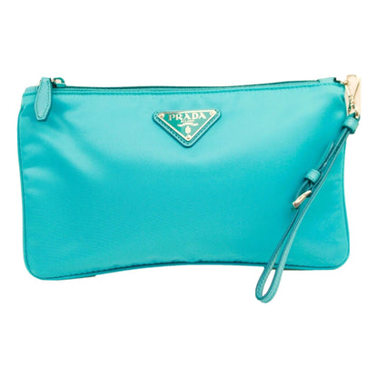 Tessuto Turquoise Nylon Cosmetic Case Wristlet Clutch Bag