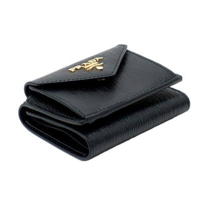 Womens Vitello Move Black Leather Compact Envelope Trifold Wallet