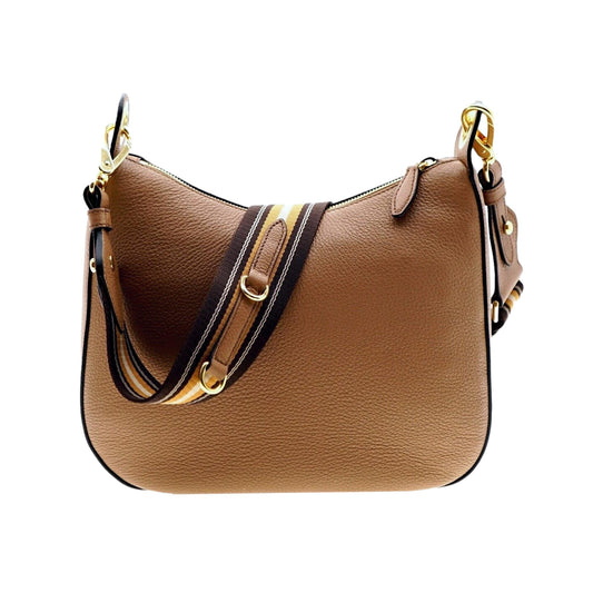 Vitello Phenix Caramel Brown Leather Web Stripe Crossbody Bag