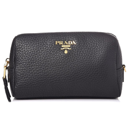 Vitello Daino Black Leather Cosmetic Pouch