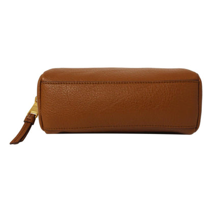 Vitello Daino Cannella Brown Leather Cosmetic Pouch Clutch Bag