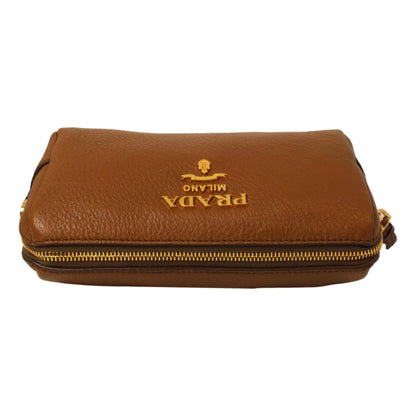 Vitello Daino Cannella Brown Leather Cosmetic Pouch Clutch Bag