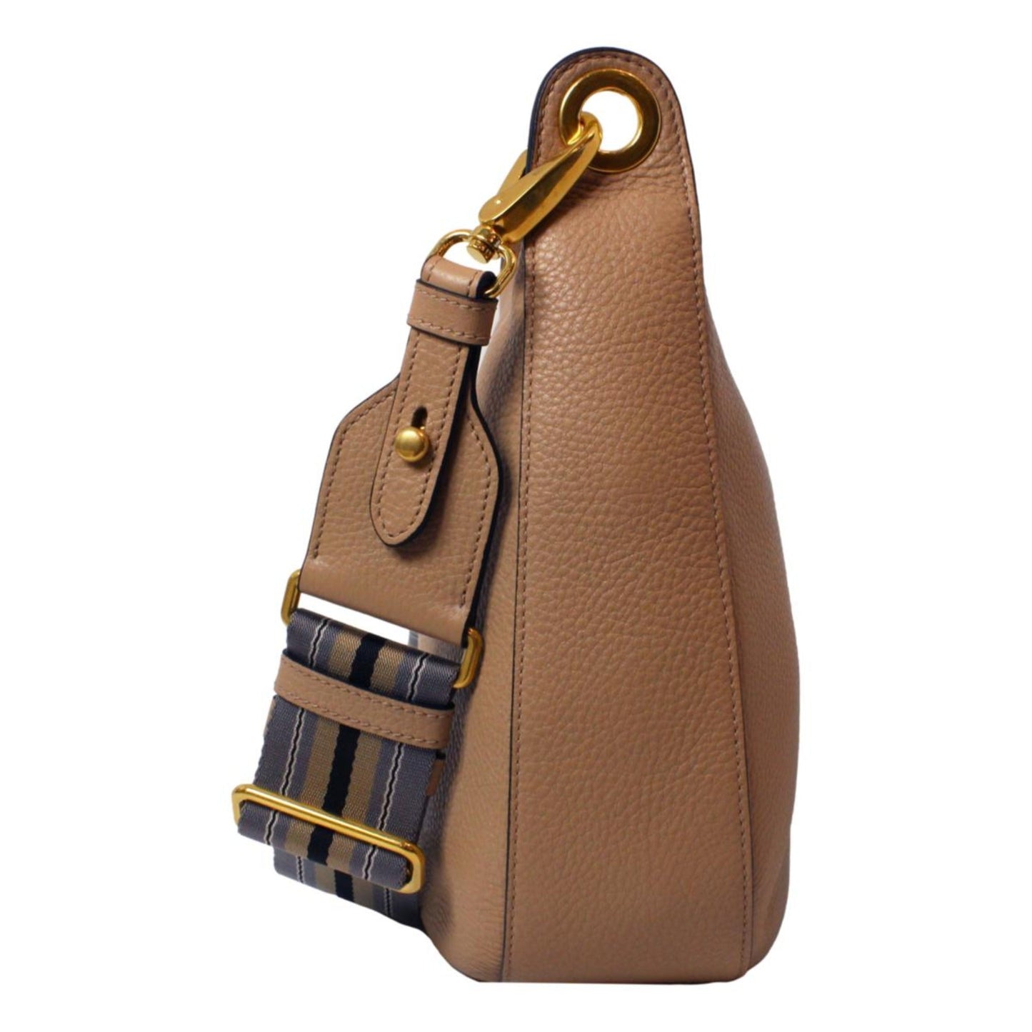 Vitello Daino Tan Leather Bag Nylon Web Stripe Strap