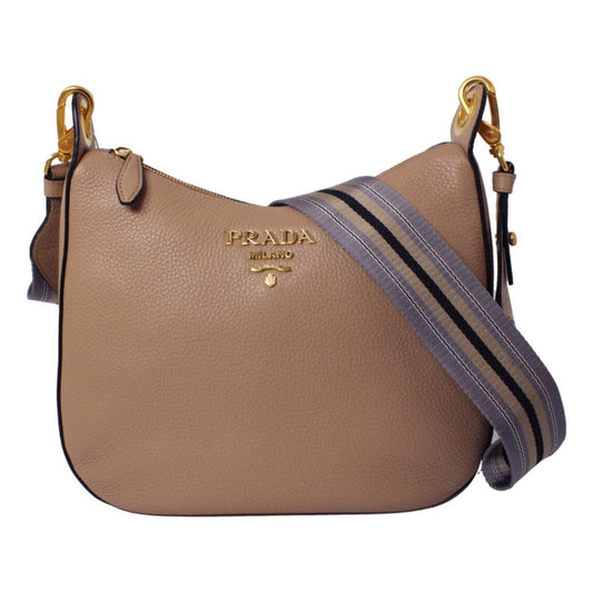 Vitello Daino Tan Leather Bag Nylon Web Stripe Strap